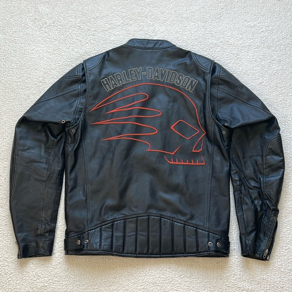 Vintage 90s/Y2K Ultra Rare Harley-Davidson Flaming Skull Leather Biker Jacket
